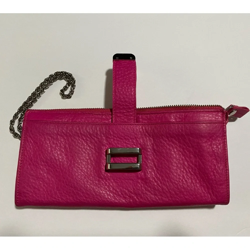 Liz Claiborne Leather Clutch Wallet Silver Chain Strap - Picture 7 of 12